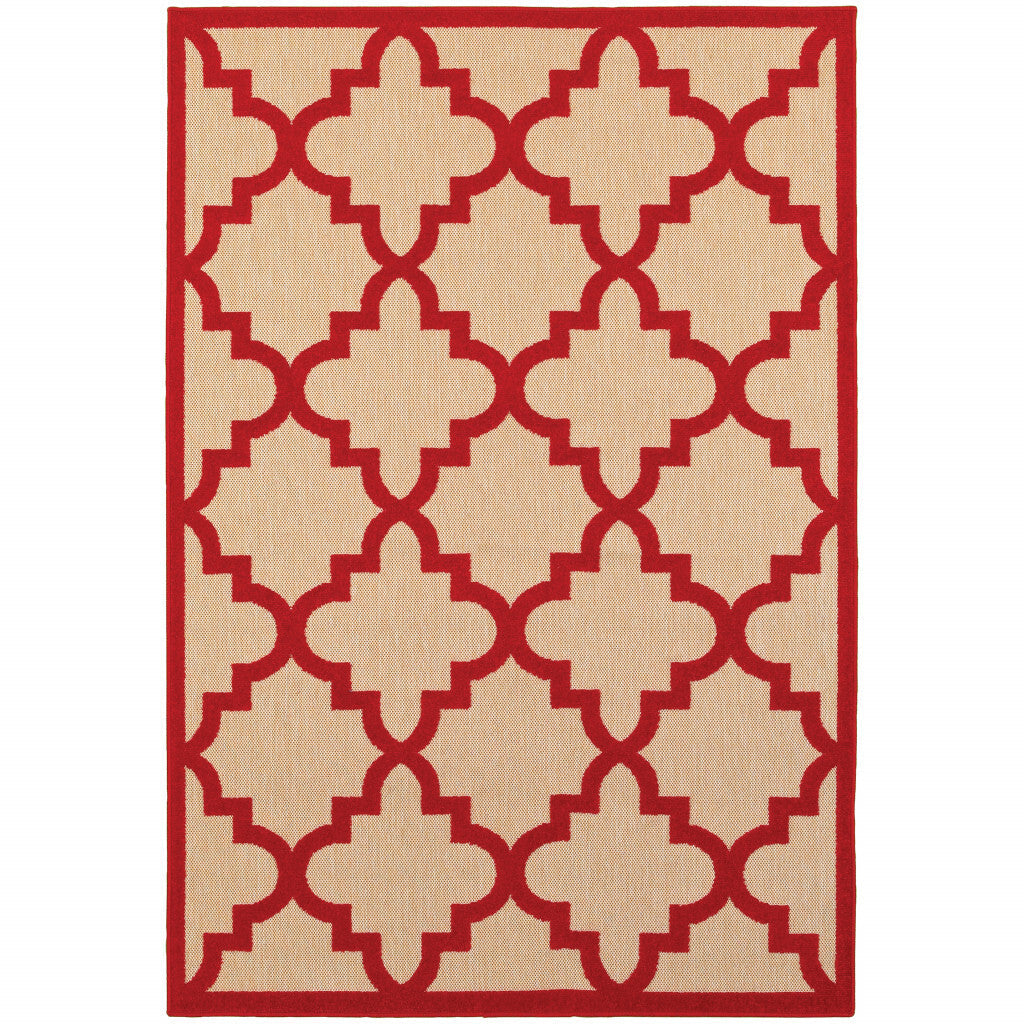 7' x 10' Red Geometric Stain Resistant Indoor Outdoor Area Rug
