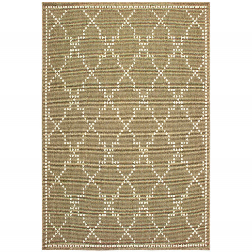 8' x 11' Tan Geometric Stain Resistant Indoor Outdoor Area Rug