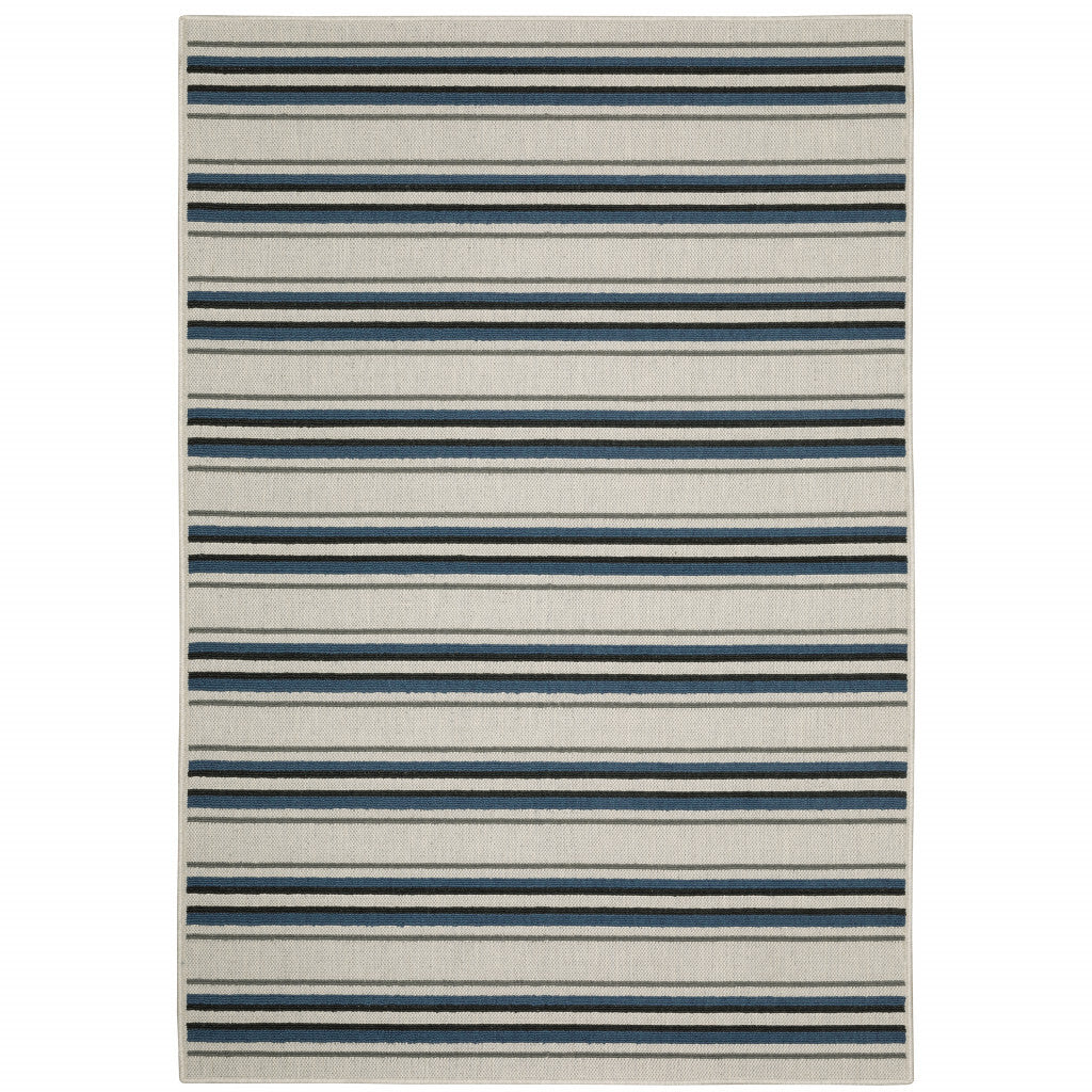 8' x 10' Blue and Beige Geometric Stain Resistant Indoor Outdoor Area Rug