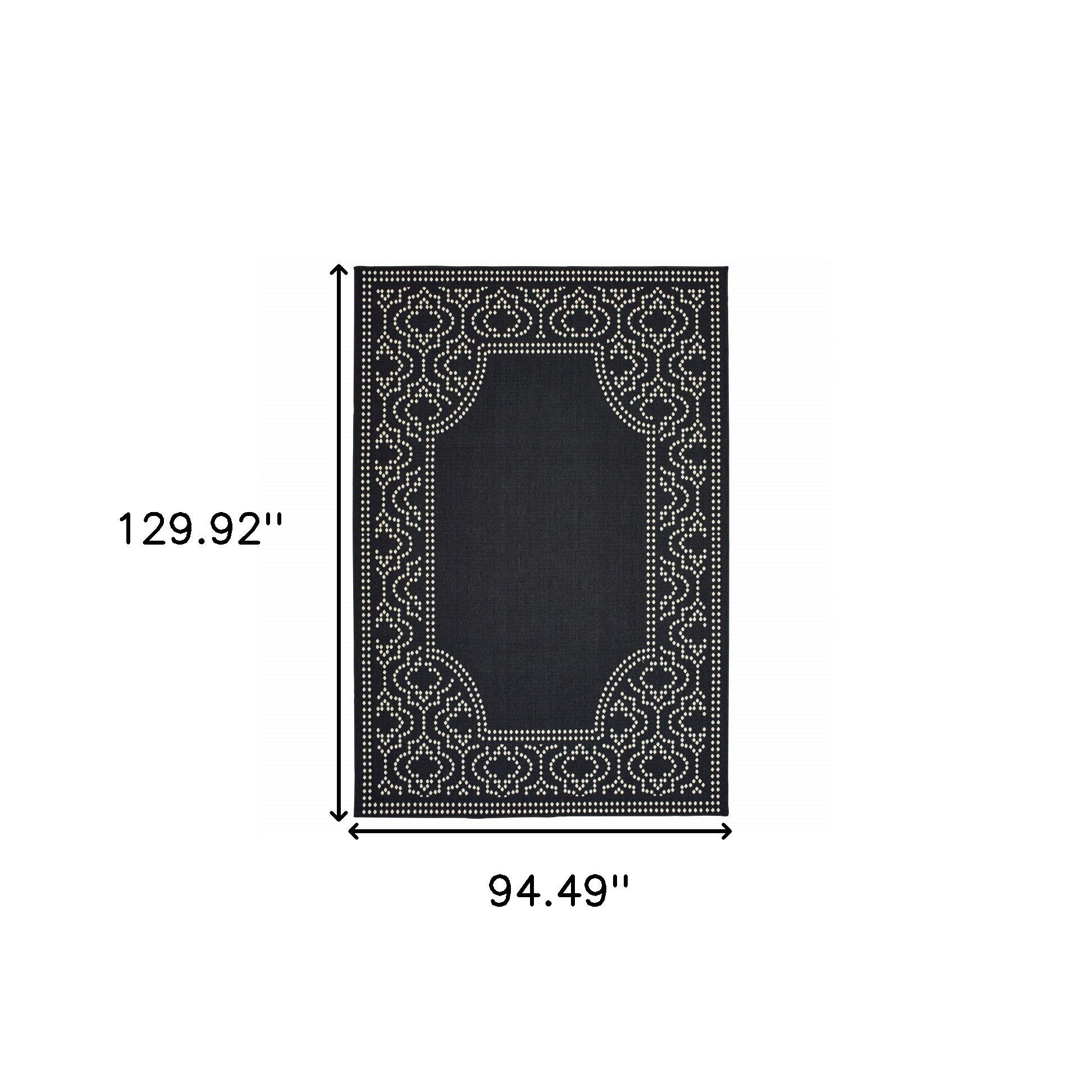 8' x 11' Black and Ivory Stain Resistant Indoor Outdoor Area Rug