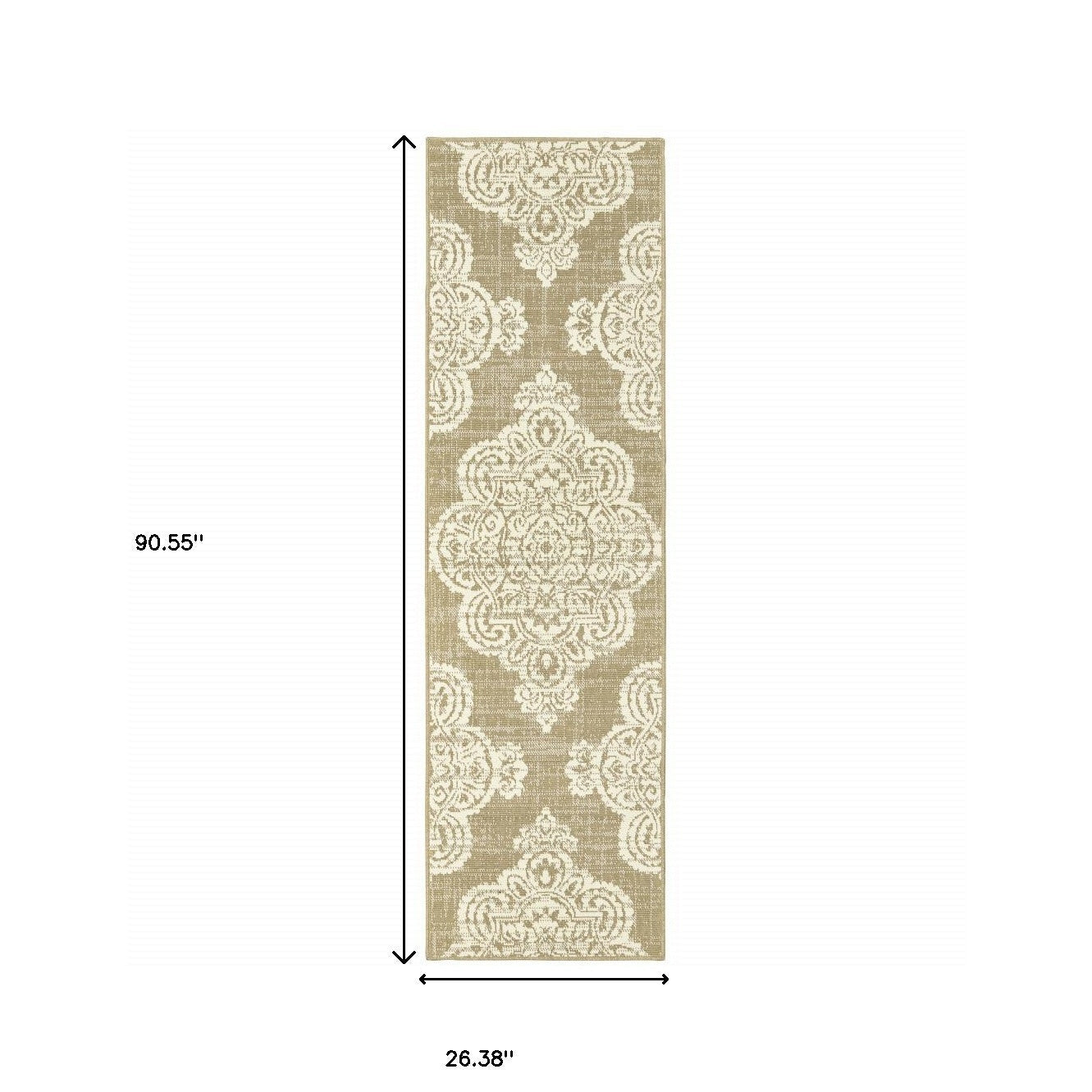 2' X 8' Tan Oriental Stain Resistant Indoor Outdoor Area Rug