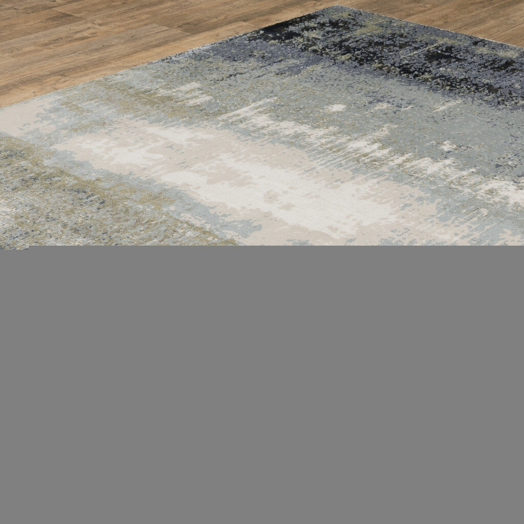 5' X 8' Blue Green Grey And Beige Abstract Power Loom Stain Resistant Area Rug