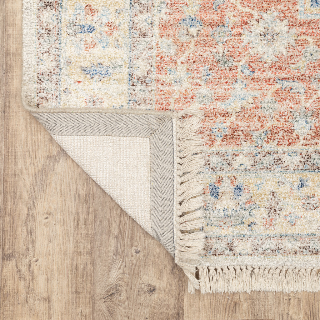 8' Blue and Orange Oriental Hand Loomed Runner Rug With Fringe