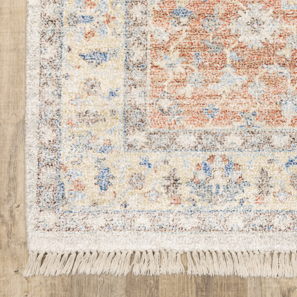 8' Blue and Orange Oriental Hand Loomed Runner Rug With Fringe