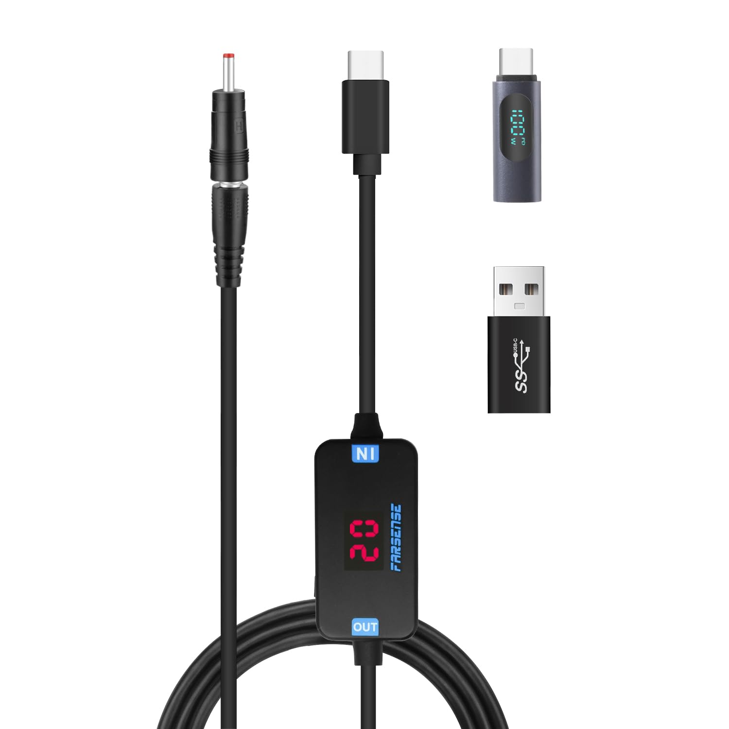 USB C to DC Adapter, Barrel PD Trigger Cable 3.3ft with USB C Male to Female/USB