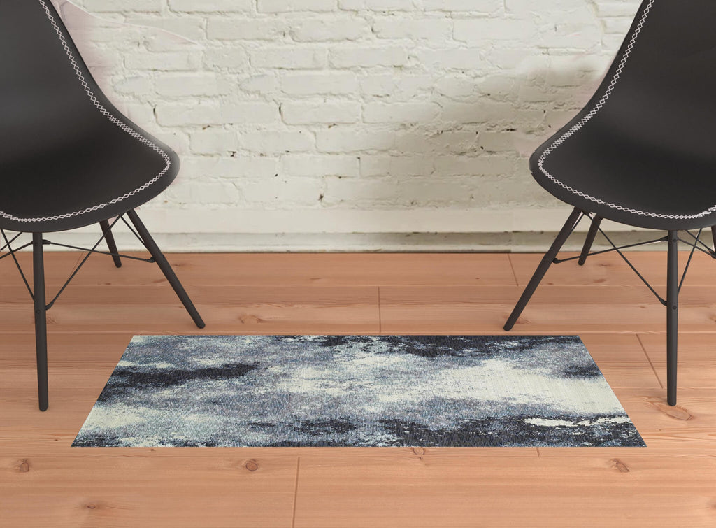 2' X 3' Blue and Ivory Abstract Power Loom Area Rug
