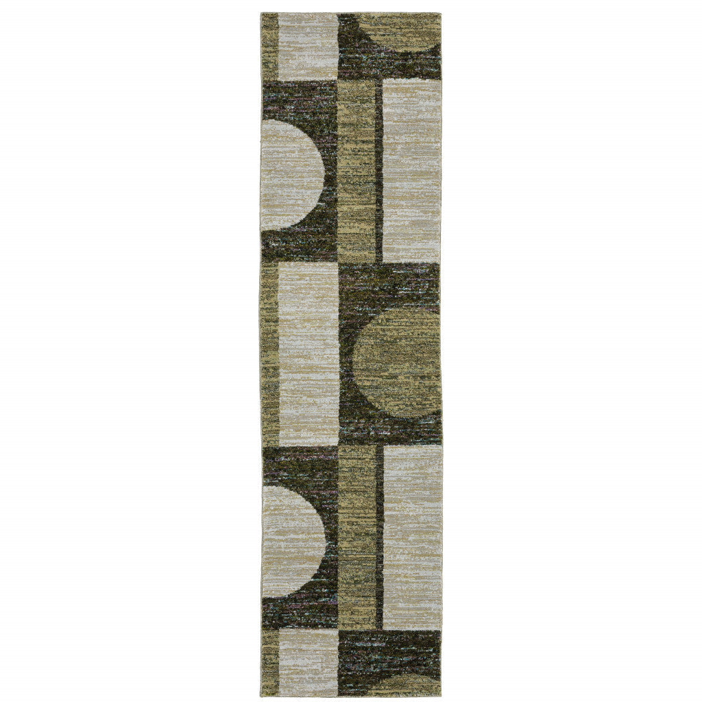 8' Runner Blue and Beige Geometric Power Loom Runner Rug