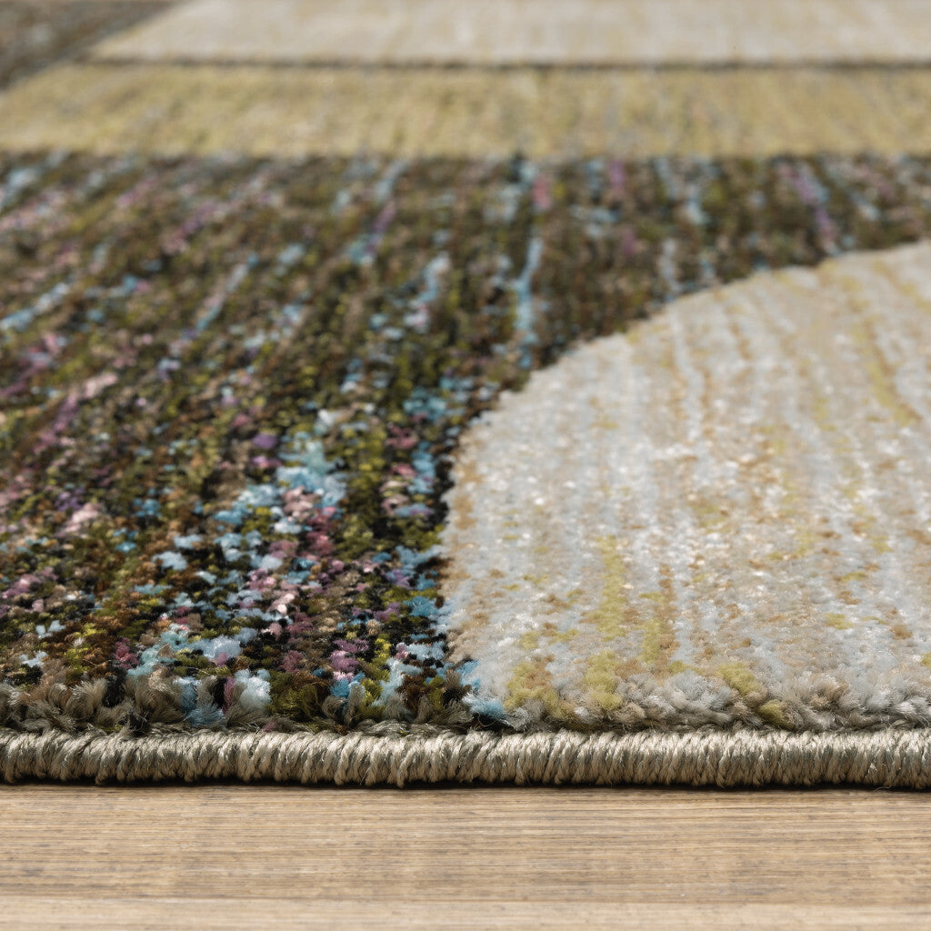 8' Runner Blue and Beige Geometric Power Loom Runner Rug