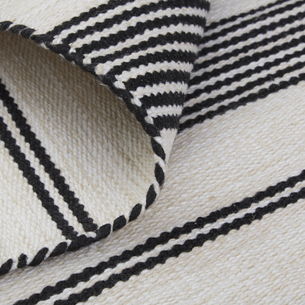 5' X 8' Black And White Striped Dhurrie Hand Woven Stain Resistant Area Rug