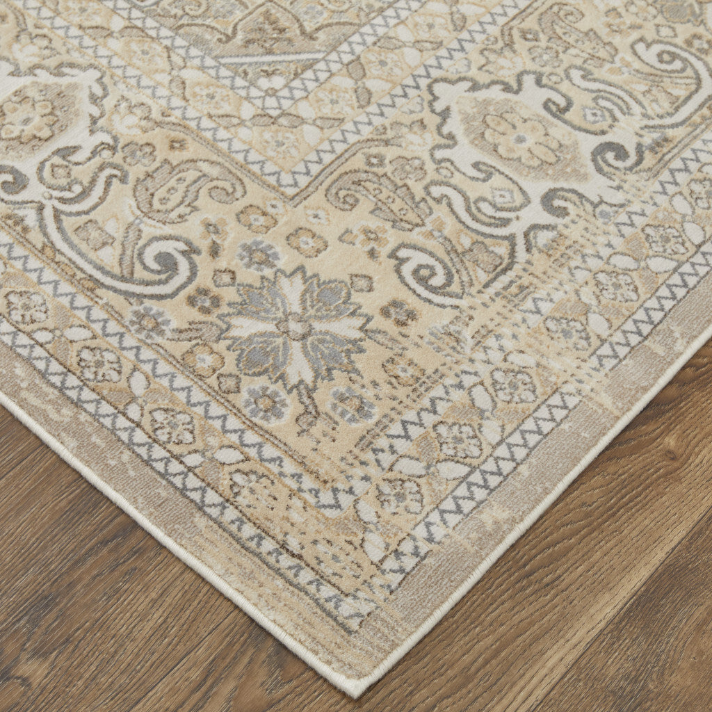 4' X 6' Brown and Ivory Floral Power Loom Distressed Non Skid Area Rug