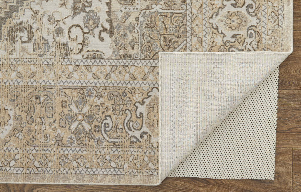 4' X 6' Brown and Ivory Floral Power Loom Distressed Non Skid Area Rug