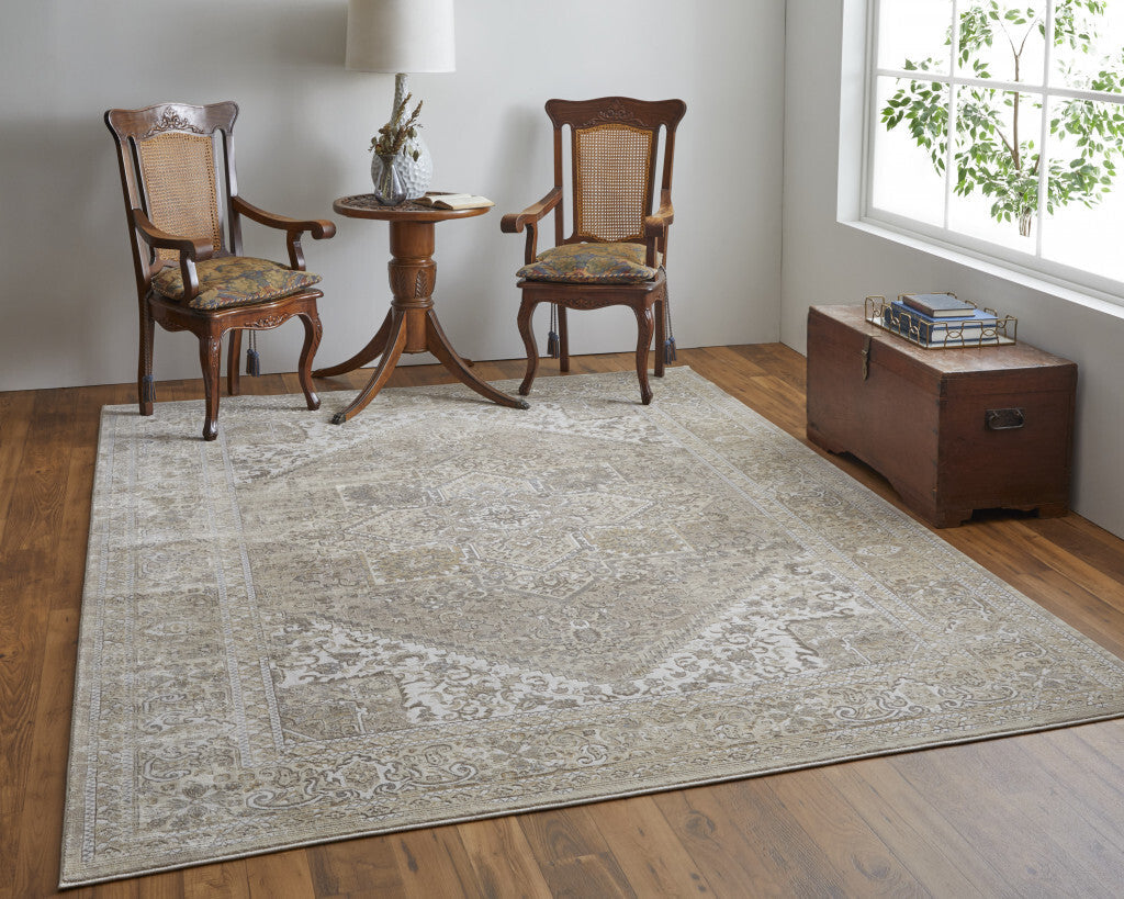 4' X 6' Brown and Ivory Floral Power Loom Distressed Non Skid Area Rug
