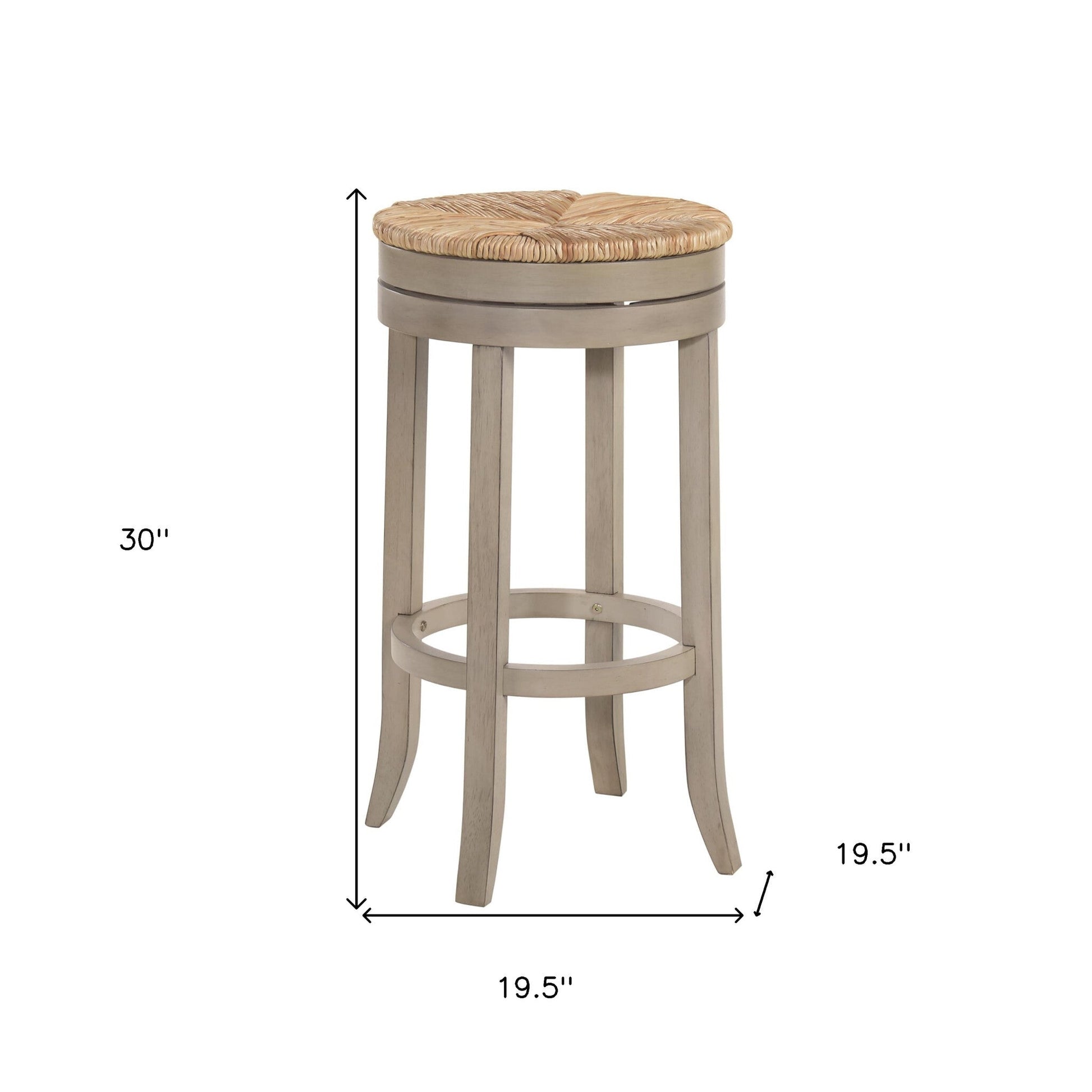 30" Natural And Gray Solid Wood Swivel Backless Bar Height Bar Chair