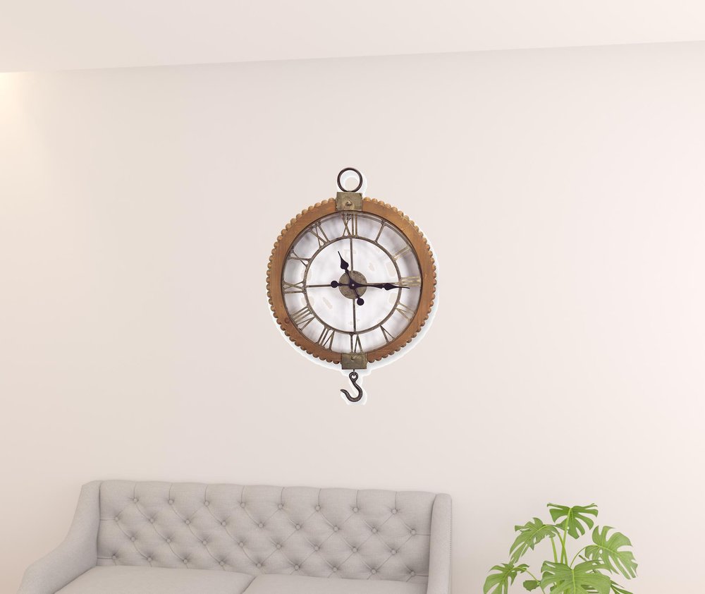 22"  Natural Solid Wood and Metal Analog Round Wall Clock