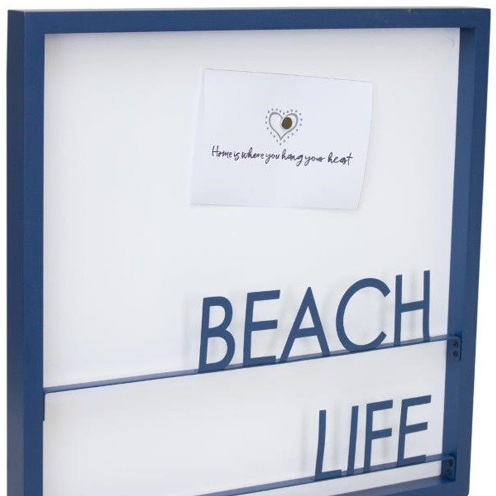 16" X 16" Blue Beach Life Wood and Metal Square Framed Art