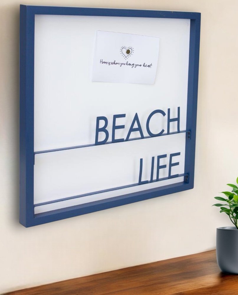 16" X 16" Blue Beach Life Wood and Metal Square Framed Art