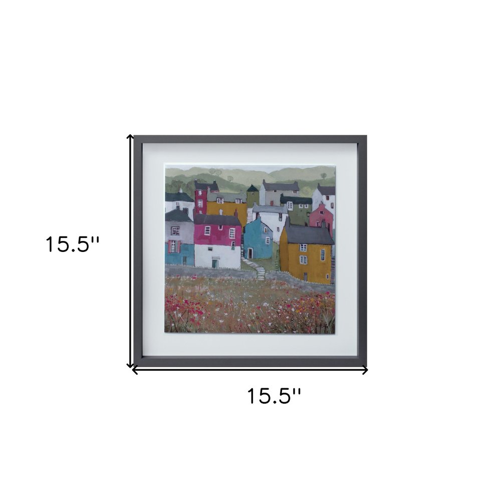 Set of Two Gray Green And Yellow Wood Square Framed Art