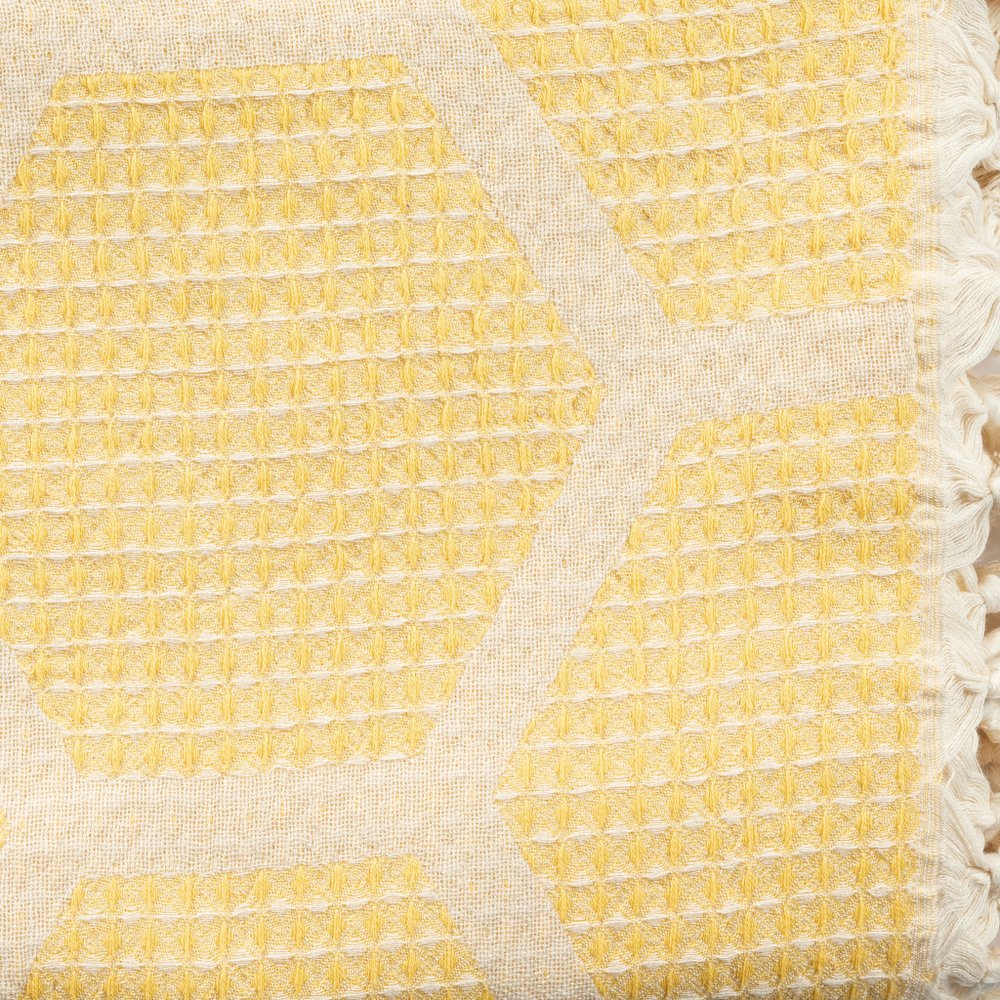 60" X 50" Blue and Off White Woven Cotton Geometric Throw Blanket with Fringe