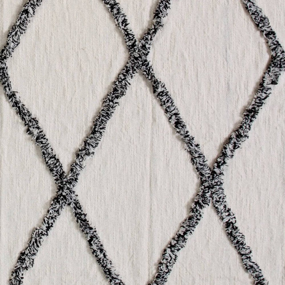 60" X 50" Cream Woven Cotton Geometric Throw Blanket with Fringe
