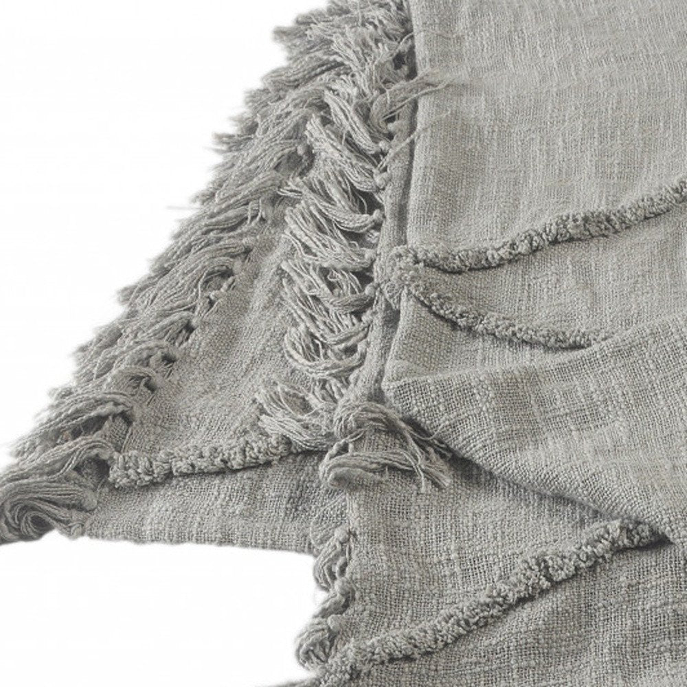 60" X 50" Blue Woven Cotton Throw Blanket with Fringe