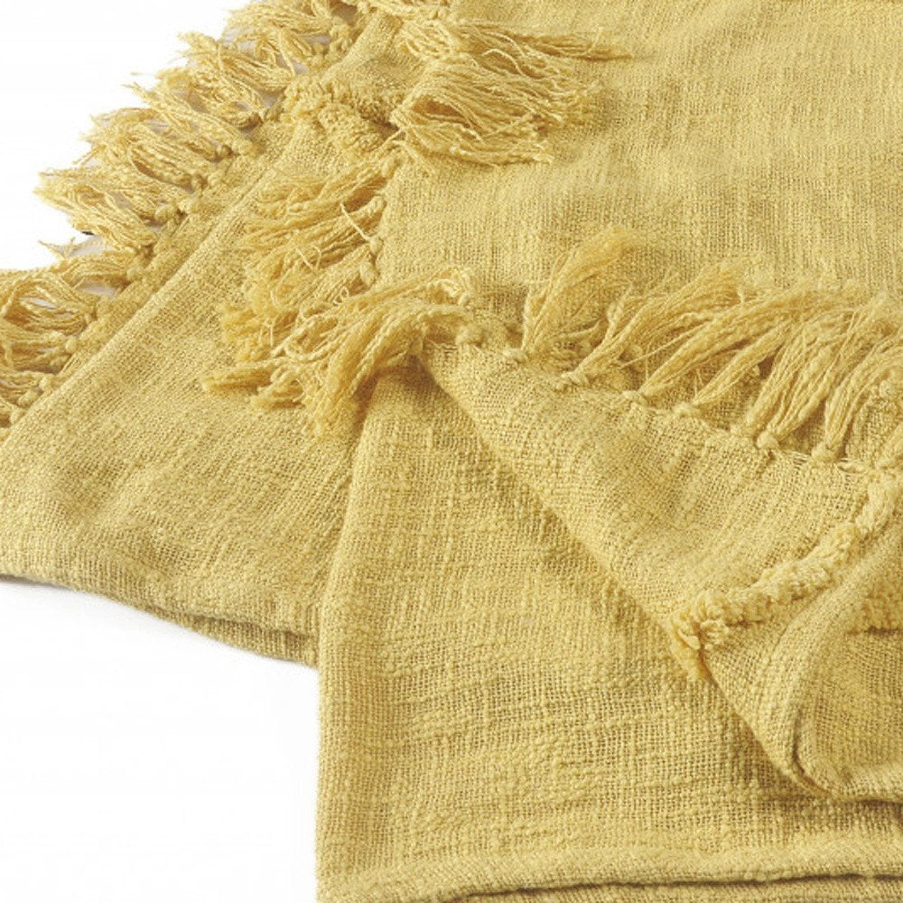 60" X 50" Blue Woven Cotton Throw Blanket with Fringe