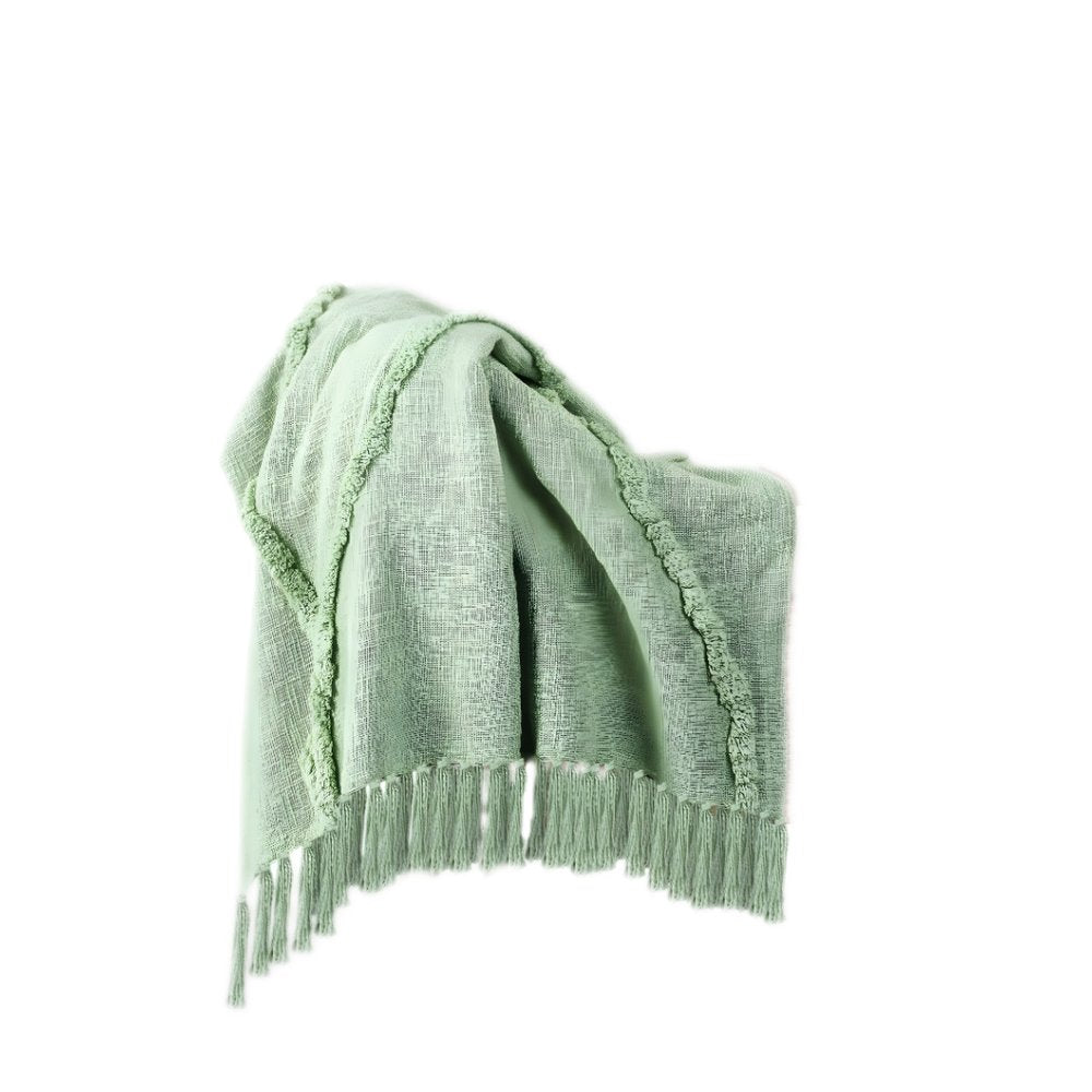 60" X 50" Blue Woven Cotton Throw Blanket with Fringe