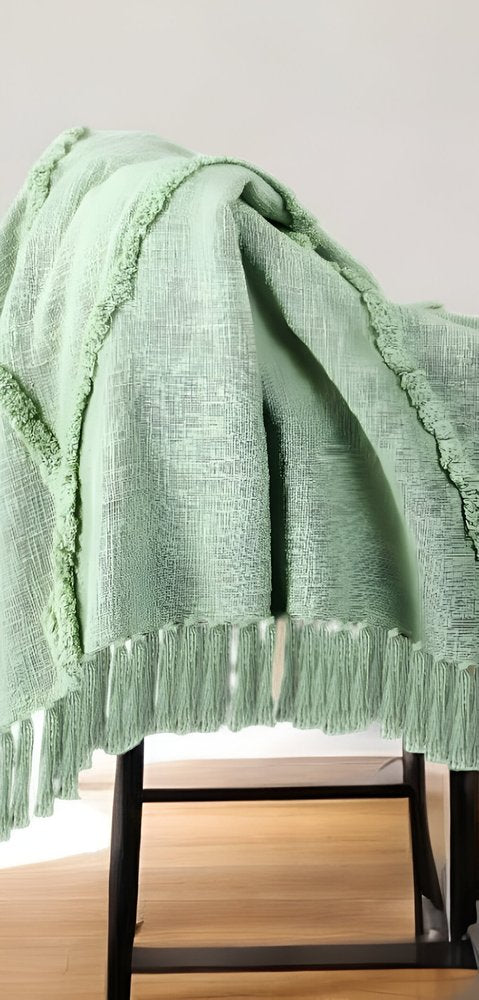 60" X 50" Blue Woven Cotton Throw Blanket with Fringe