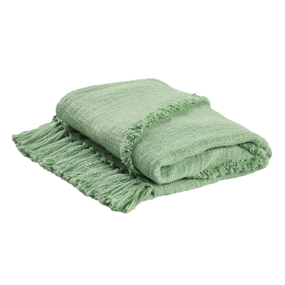 60" X 50" Blue Woven Cotton Throw Blanket with Fringe