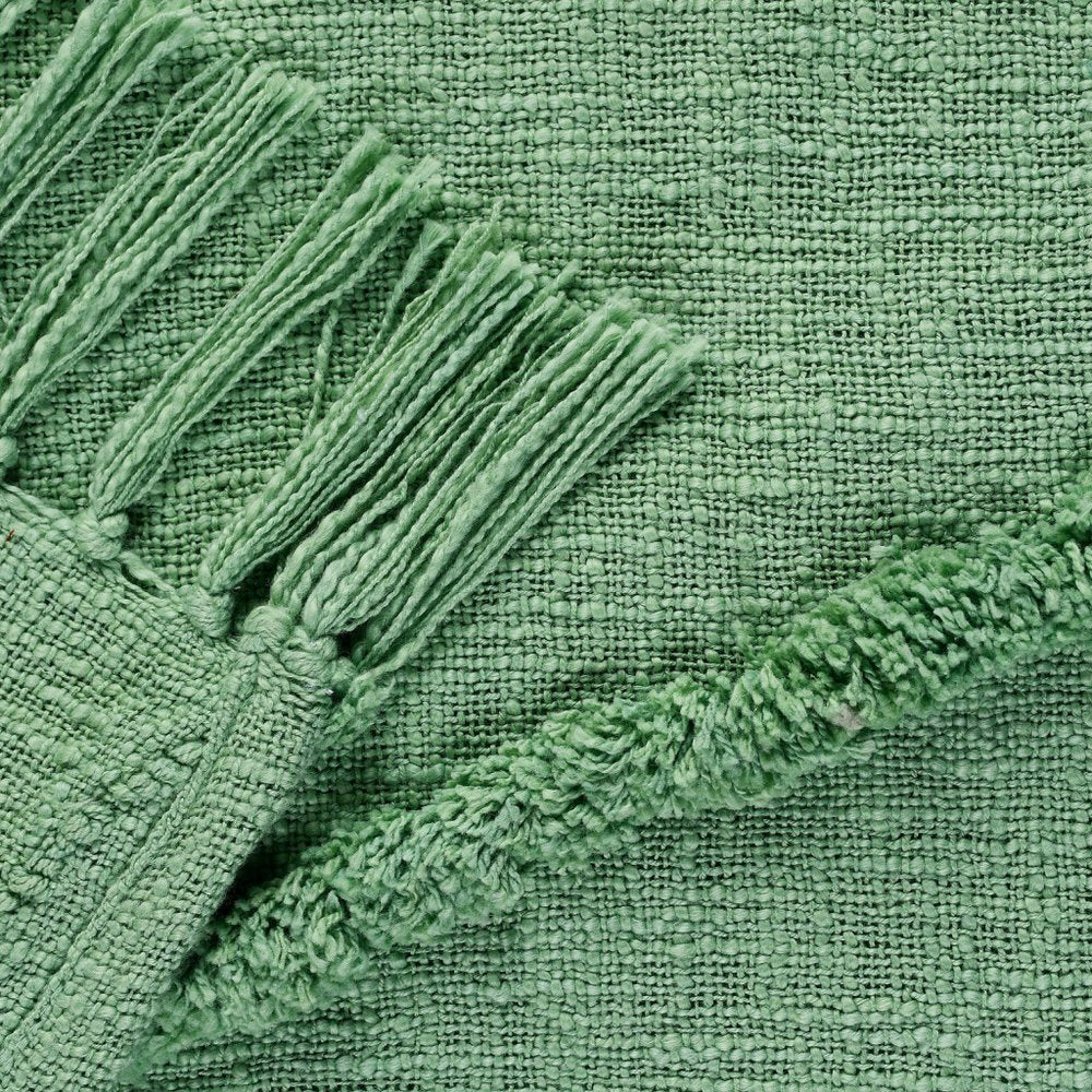 60" X 50" Blue Woven Cotton Throw Blanket with Fringe