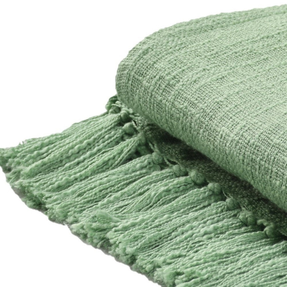 60" X 50" Blue Woven Cotton Throw Blanket with Fringe