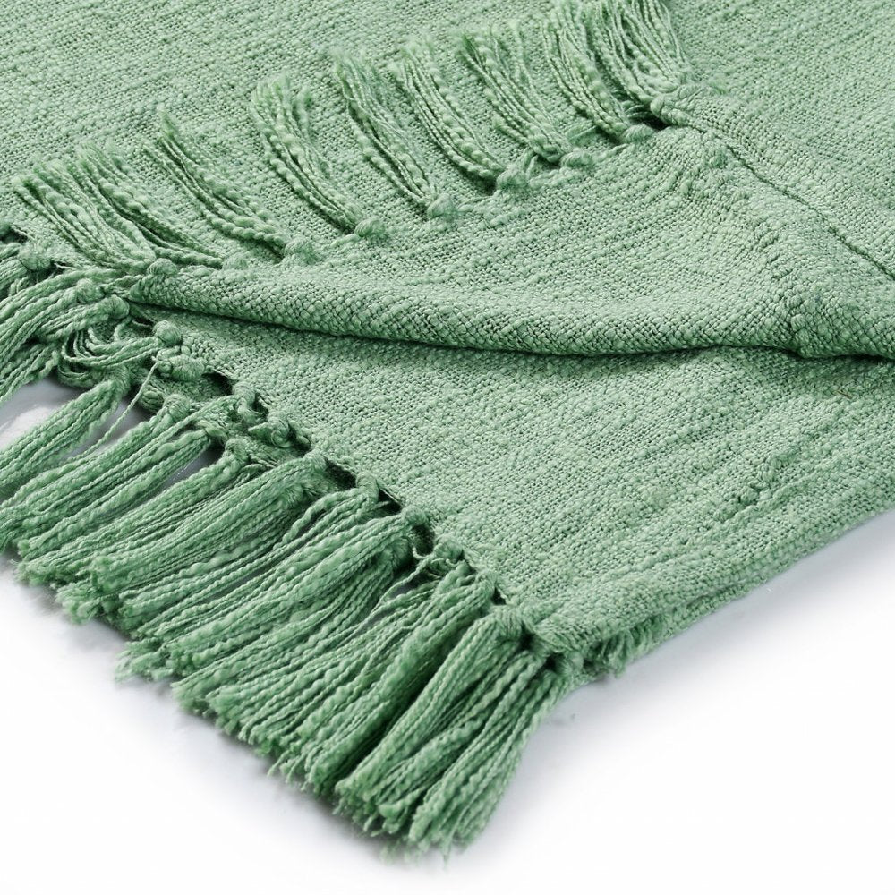 60" X 50" Blue Woven Cotton Throw Blanket with Fringe