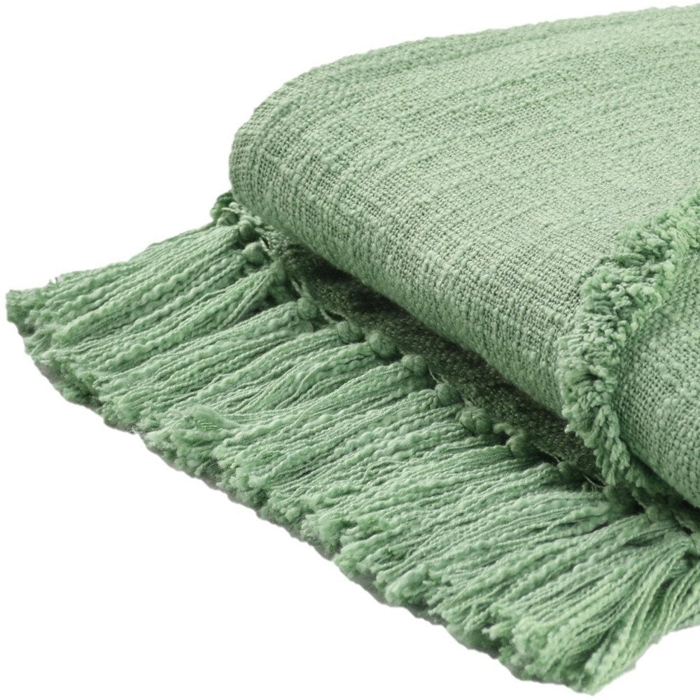 60" X 50" Blue Woven Cotton Throw Blanket with Fringe