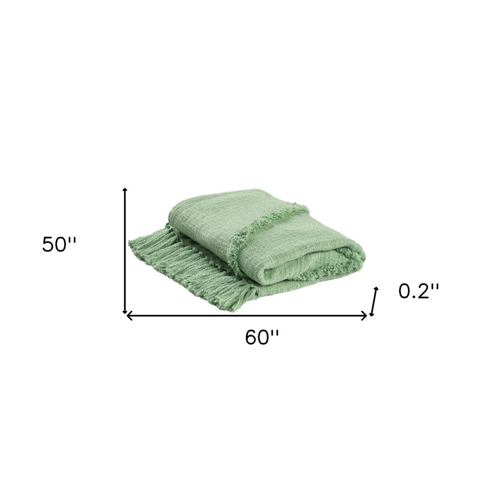 60" X 50" Blue Woven Cotton Throw Blanket with Fringe