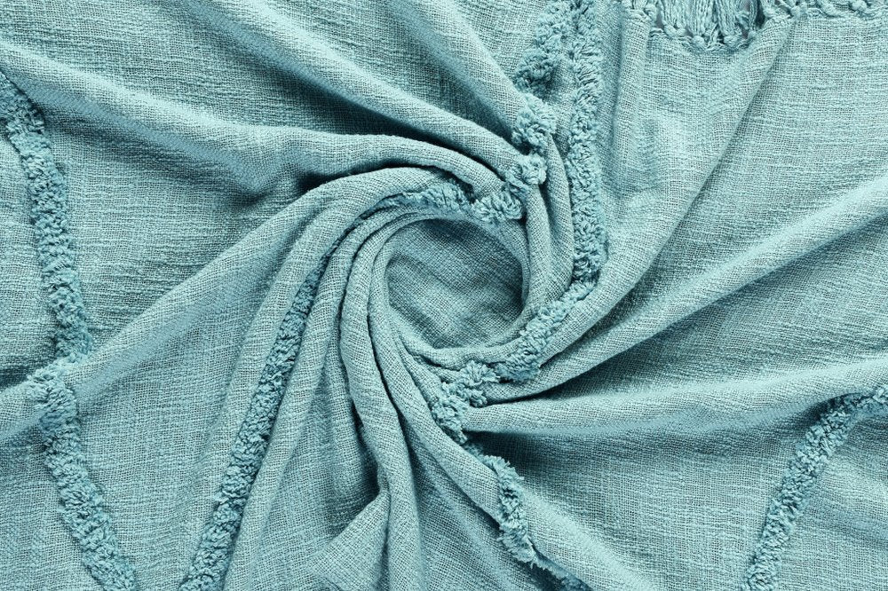 60" X 50" Blue Woven Cotton Throw Blanket with Fringe