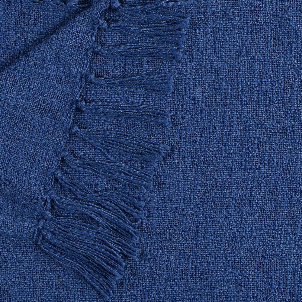 60" X 50" Blue Woven Cotton Throw Blanket with Fringe