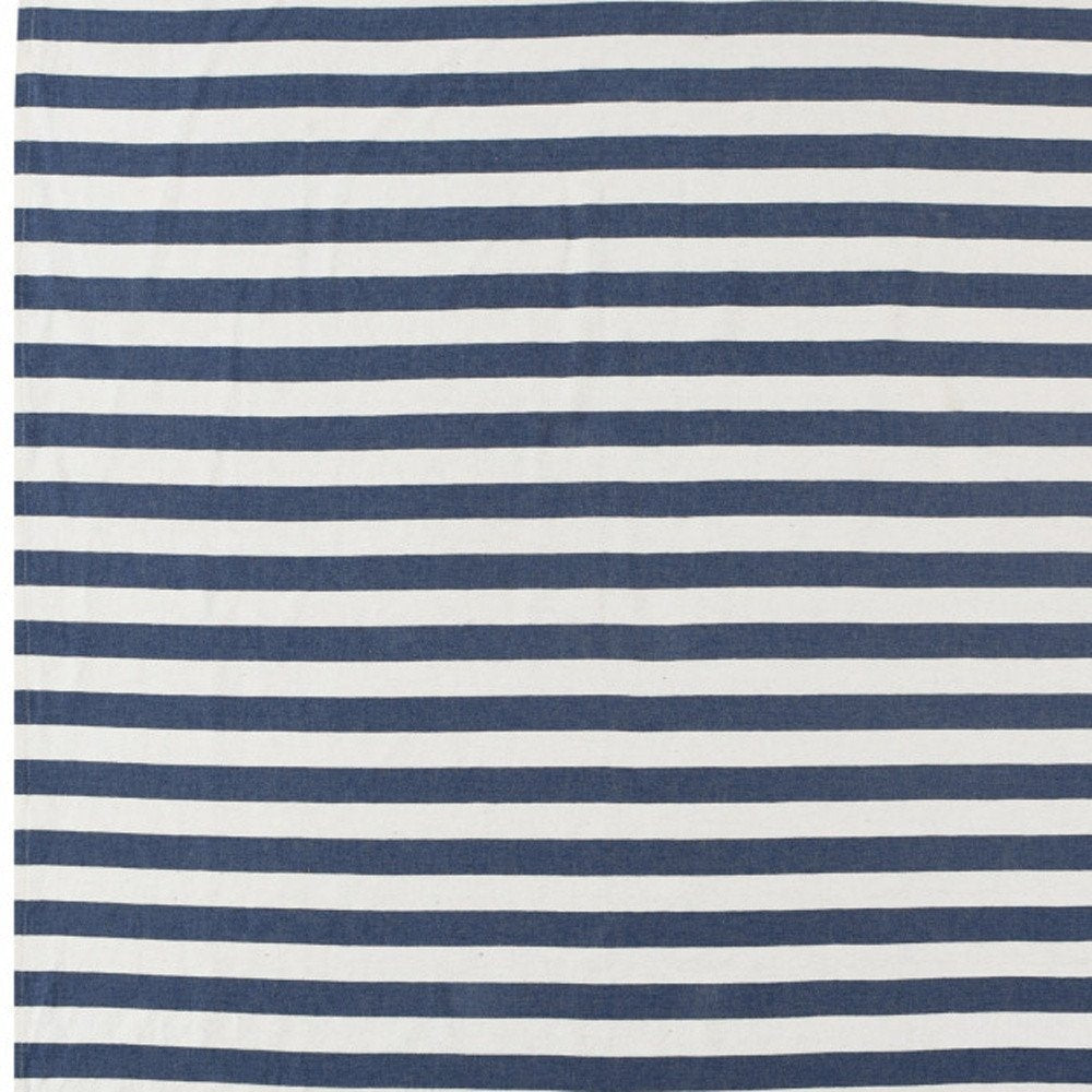 50" X 60" Blue and White Woven Cotton Striped Throw Blanket with Tassels