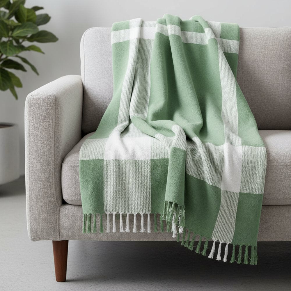 50" X 60" Red Woven Cotton Checkered Throw Blanket with Fringe