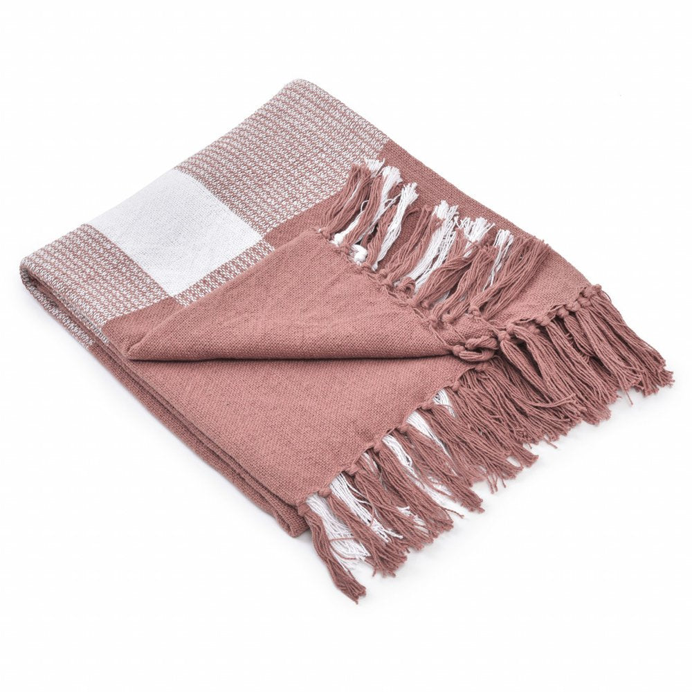 50" X 60" Red Woven Cotton Checkered Throw Blanket with Fringe