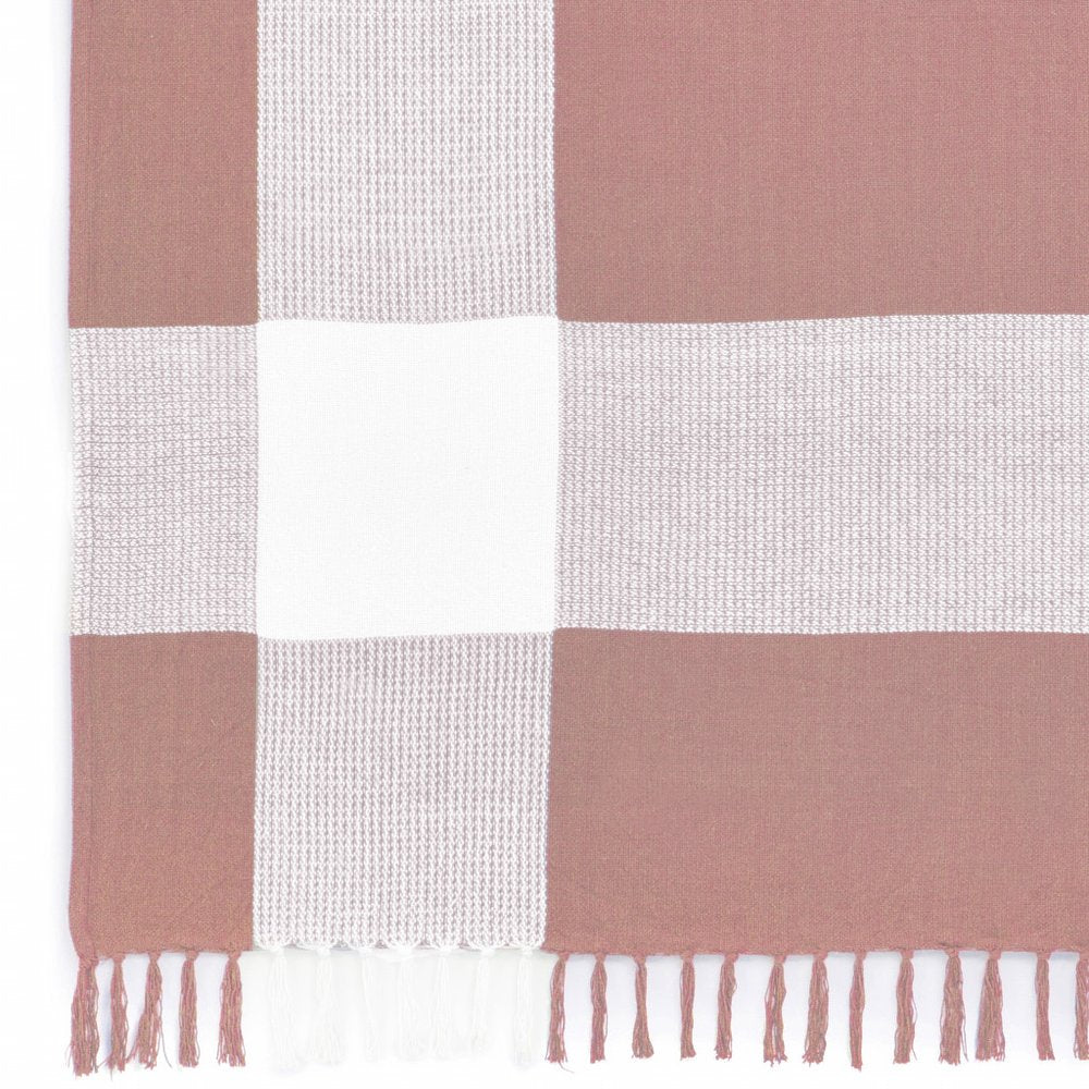 50" X 60" Red Woven Cotton Checkered Throw Blanket with Fringe