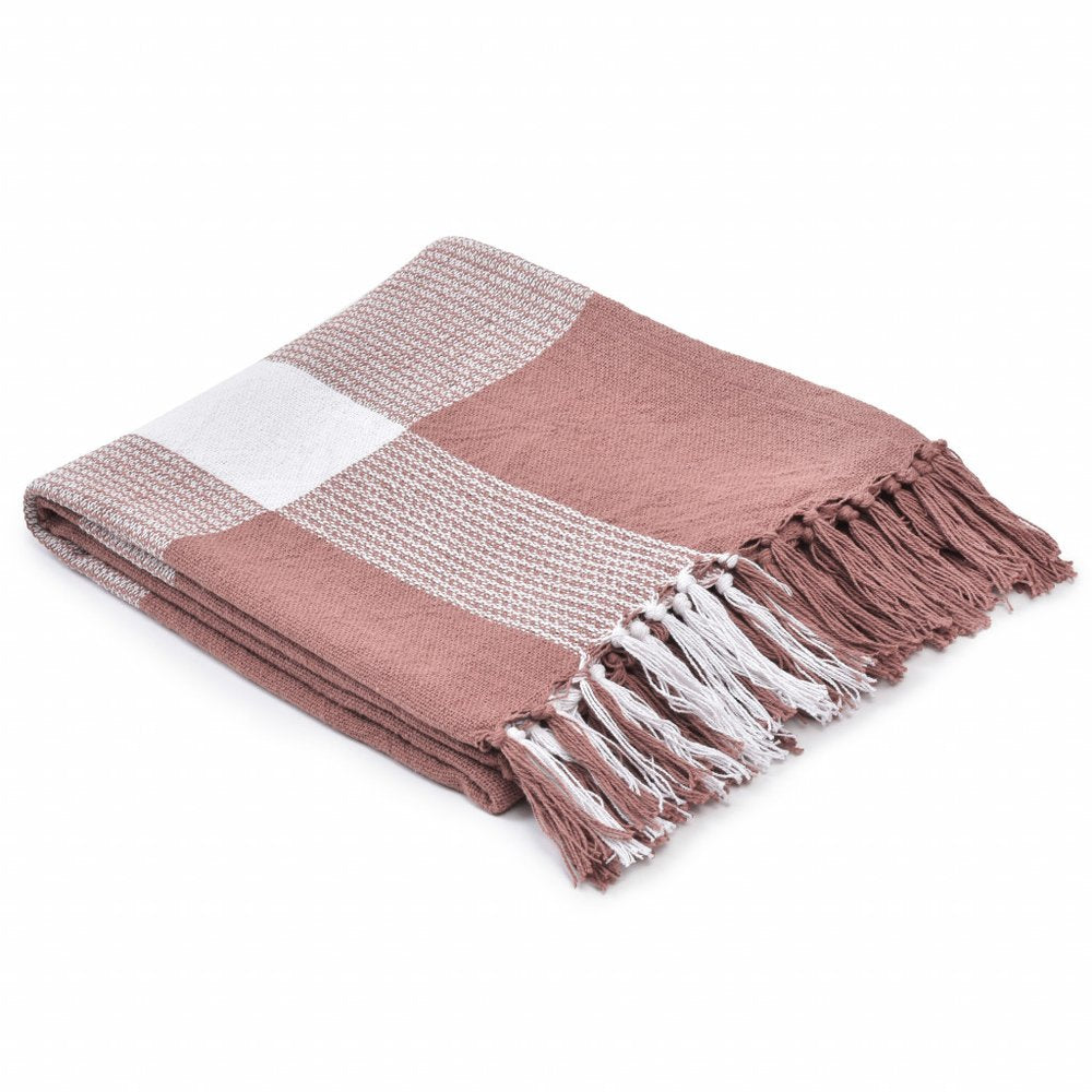 50" X 60" Red Woven Cotton Checkered Throw Blanket with Fringe