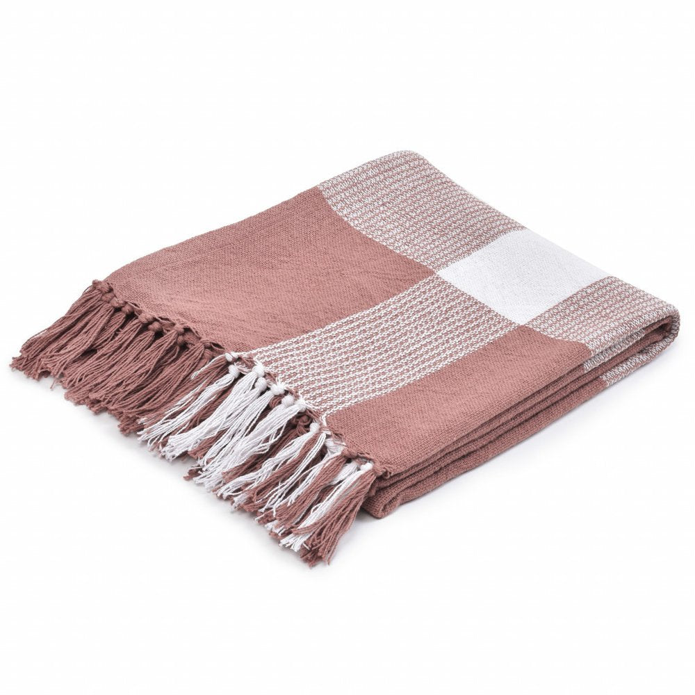 50" X 60" Red Woven Cotton Checkered Throw Blanket with Fringe