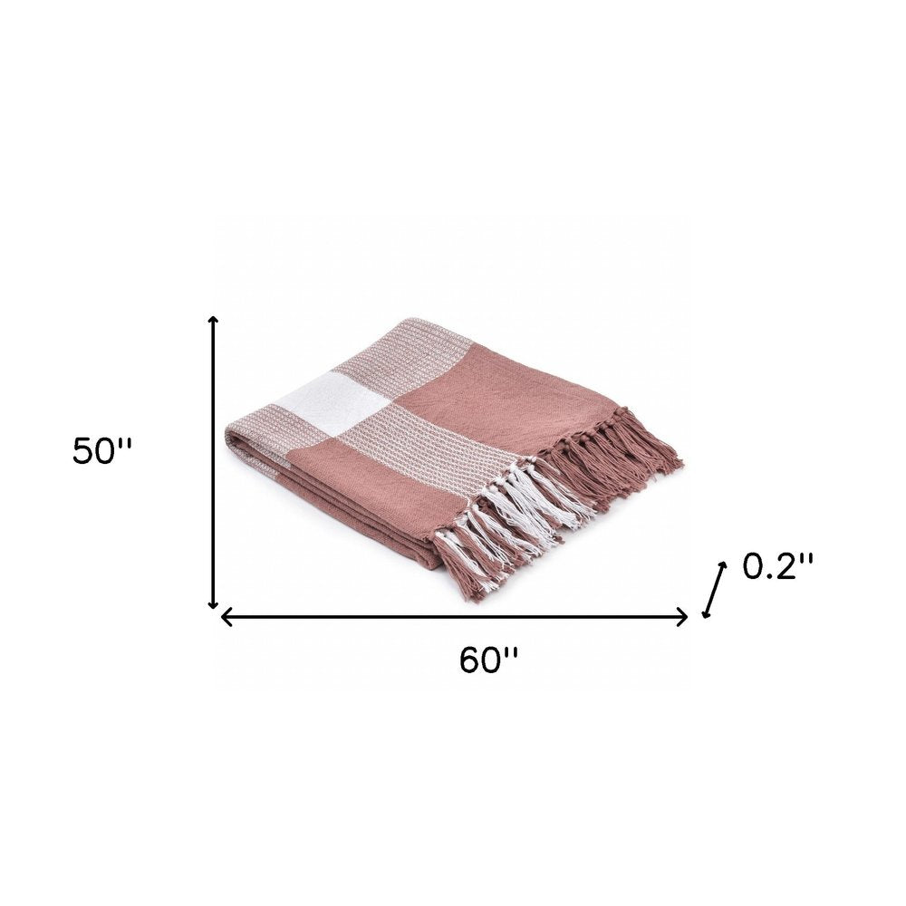 50" X 60" Red Woven Cotton Checkered Throw Blanket with Fringe