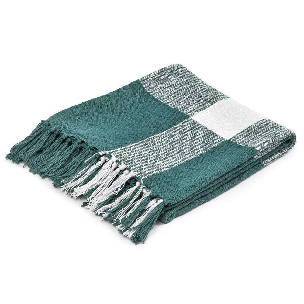 50" X 60" Red Woven Cotton Checkered Throw Blanket with Fringe