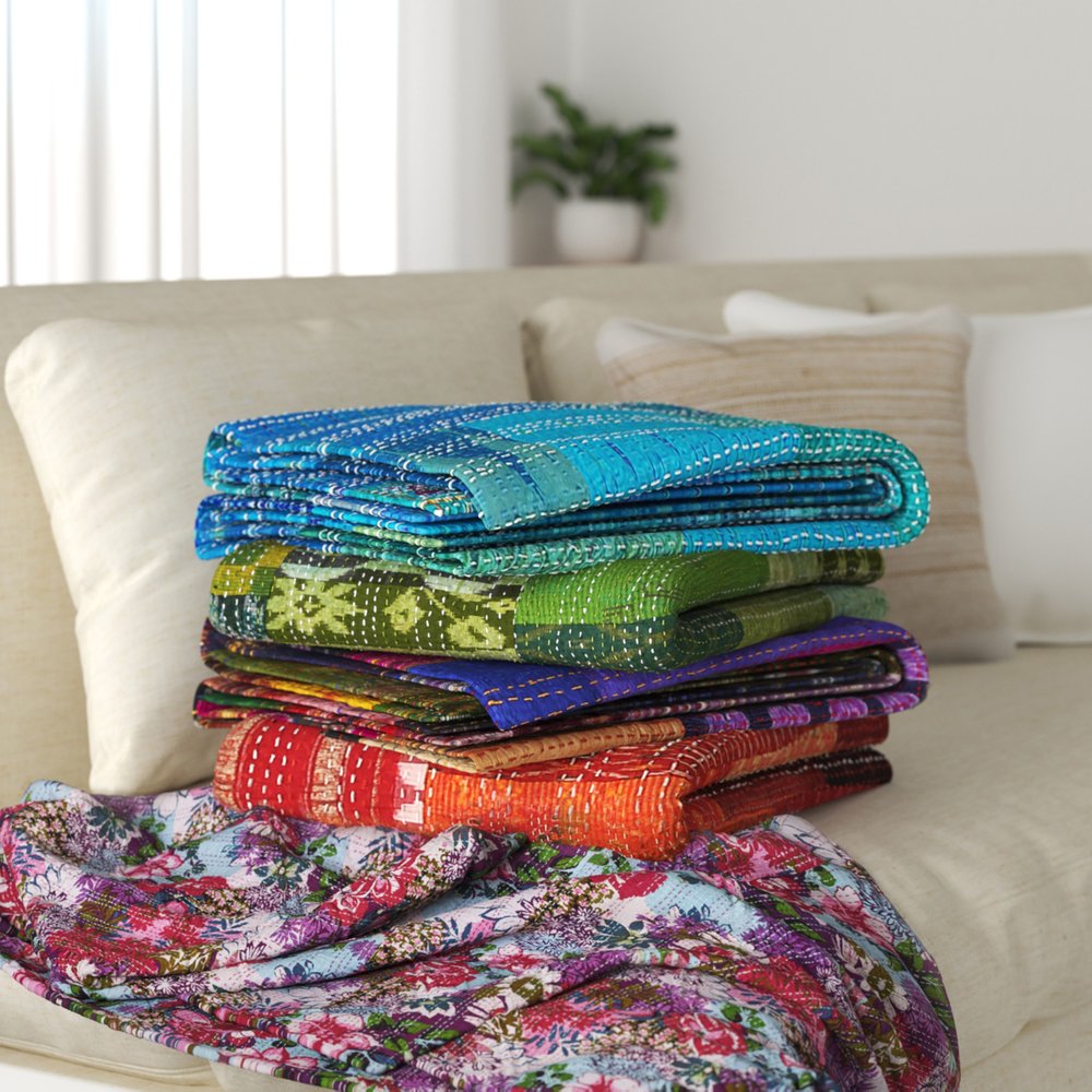 Gray Knitted Cotton Patchwork Throw Blanket