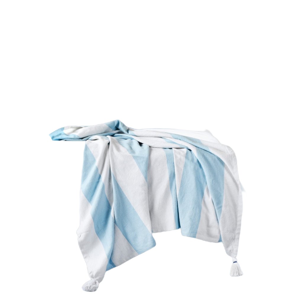 50" X 60" Gray and White Woven Cotton Striped Throw Blanket with Tassels
