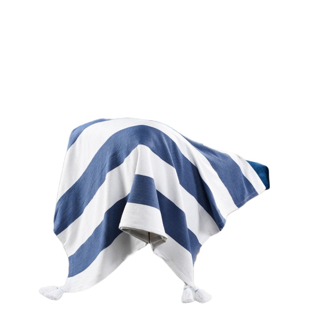 50" X 60" Gray and White Woven Cotton Striped Throw Blanket with Tassels