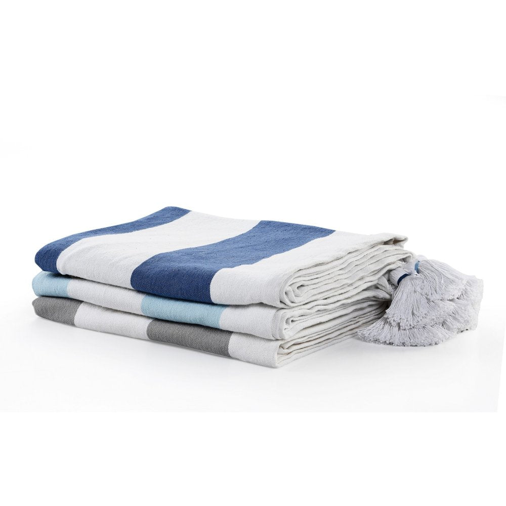 50" X 60" Gray and White Woven Cotton Striped Throw Blanket with Tassels