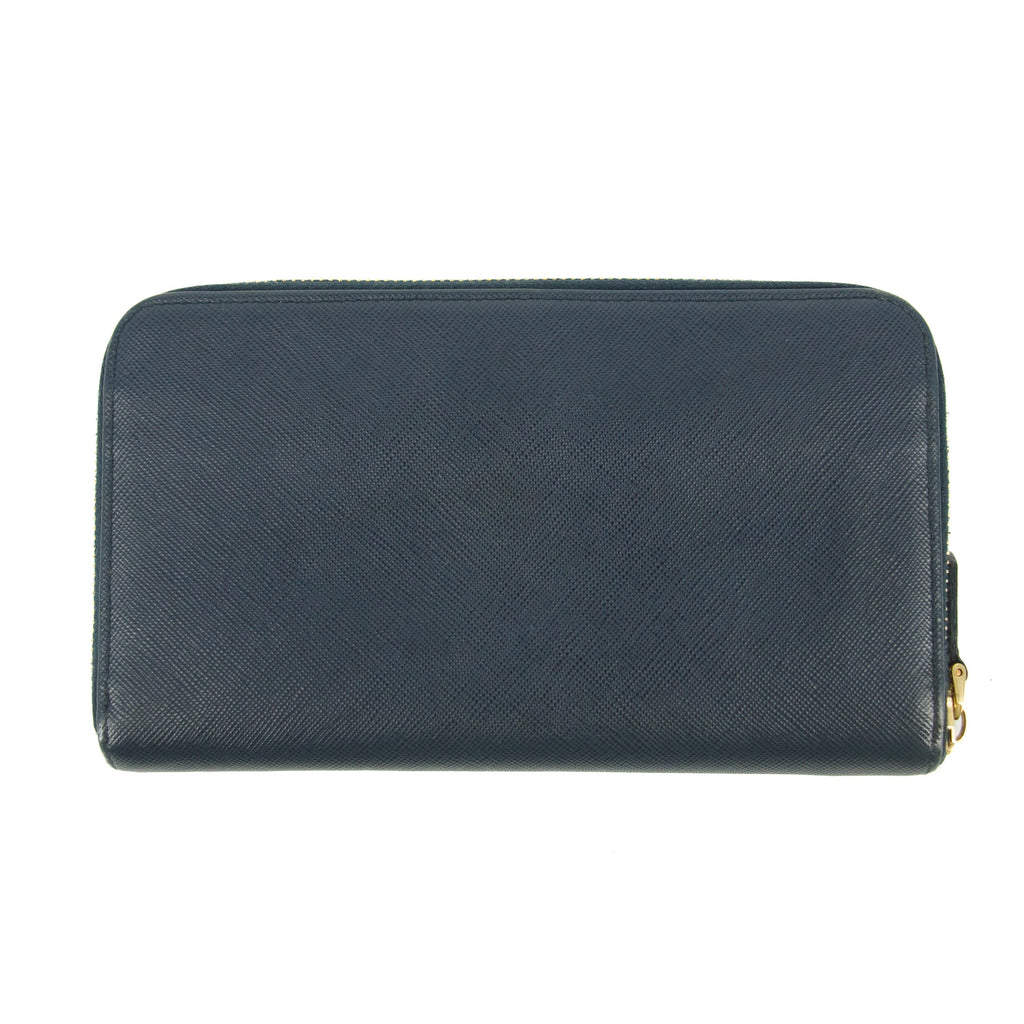 Prada Saffiano Leather Dark Blue Zip Around Wallet #5165