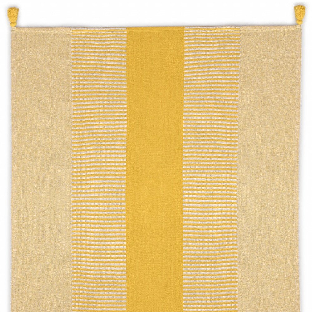 60" X 50" Green Woven Cotton Striped Throw Blanket with Tassels