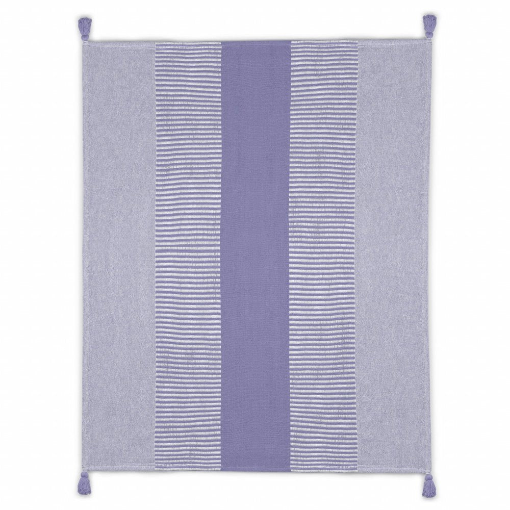 60" X 50" Green Woven Cotton Striped Throw Blanket with Tassels
